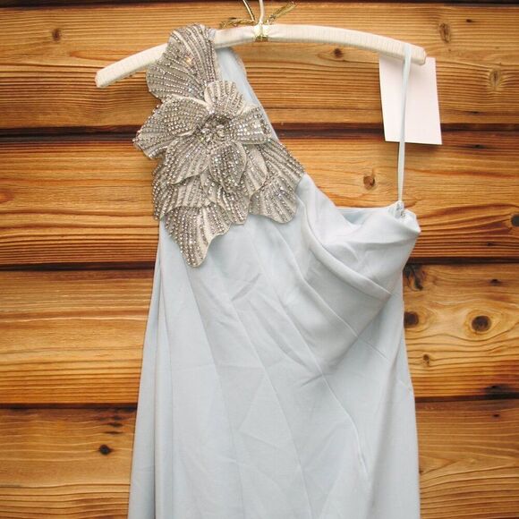 Mac Duggal 11810 Womens Blue Crepe One Shoulder Gown Dress With Flower - Picture 7 of 14